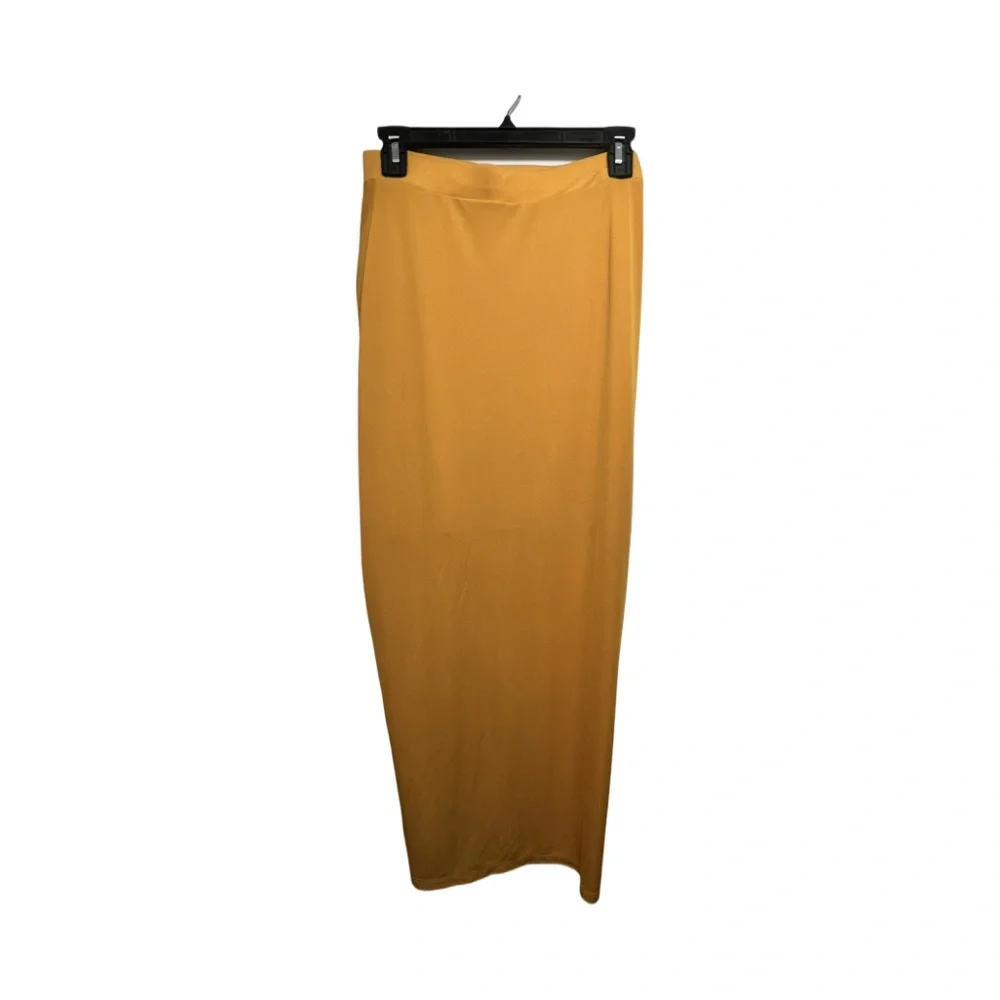INC International Concepts Light Golden Orange Ruched Maxi Skirt with Slit - Picture 2 of 7